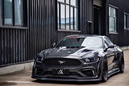 Ford Mustang Ecoboost V6 GT S550.1 2015 2016 2017 with Aftermarket Parts - CAVALIER Widebody Front Bumper & Lip & Replacement Front Lip Only Carbon Fiber / FRP from Robot Craftsman