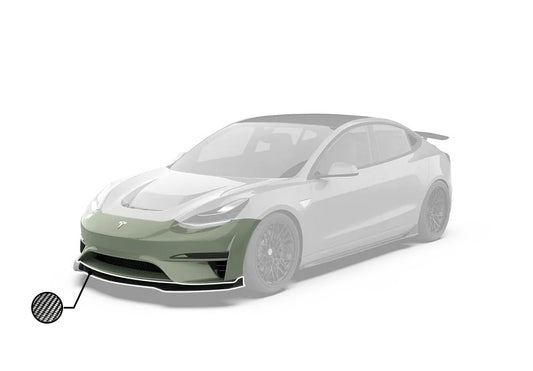 Tesla Model 3 Performance Long Range Standard Base 2017 2018 2019 2020 2021 2022 2023 with Aftermarket Parts - Crypton Front Bumper & Lip Carbon Fiber / FRP from Robot Craftsman