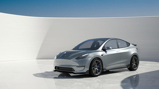 Tesla Model Y Performance AWD Long Range RWD Standard 2020 2021 2023 2024 with Aftermarket Parts - "CRYPTON" Front Lip & Corner Splitters Carbon Fiber / FRP from Robot Craftsman