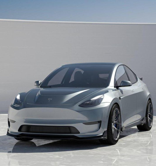 Tesla Model Y Performance AWD Long Range RWD Standard 2020 2021 2023 2024 with Aftermarket Parts - "CRYPTON" Front Lip & Corner Splitters Carbon Fiber / FRP from Robot Craftsman