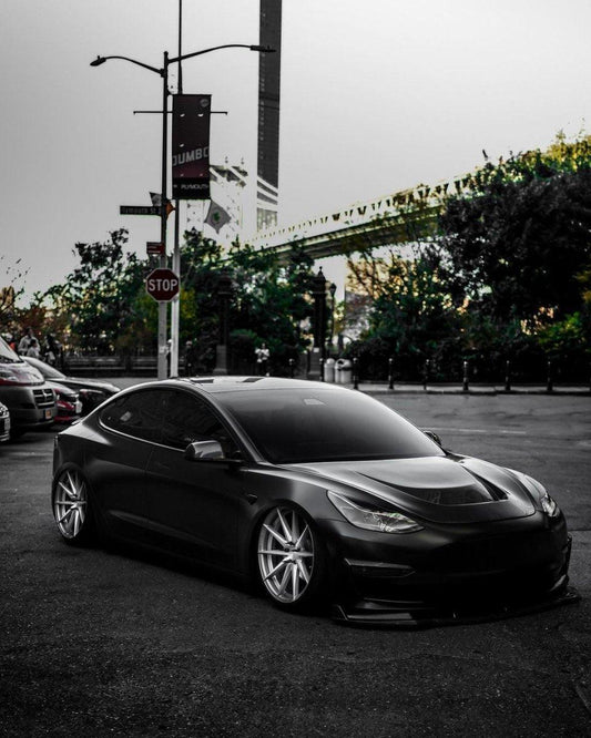 Tesla Model 3 Performance Long Range Standard Base 2017 2018 2019 2020 2021 2022 2023 with Aftermarket Parts - "Crypton" Hood Bonnet Carbon Fiber / FRP from Robot Craftsman