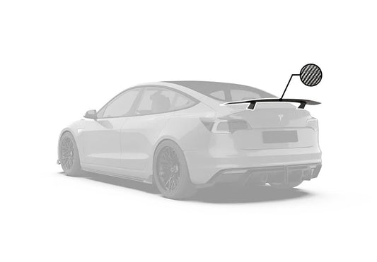 Tesla Model 3 Performance Long Range Standard Base 2017 2018 2019 2020 2021 2022 2023 with Aftermarket Parts - Crypton Rear Spoiler Wing Carbon Fiber / FRP from Robot Craftsman