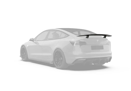 Tesla Model 3 Performance Long Range Standard Base 2017 2018 2019 2020 2021 2022 2023 with Aftermarket Parts - Crypton Rear Spoiler Wing Carbon Fiber / FRP from Robot Craftsman