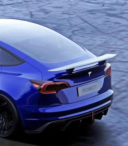 Tesla Model 3 Performance Long Range Standard Base 2017 2018 2019 2020 2021 2022 2023 with Aftermarket Parts - Crypton Rear Spoiler Wing Carbon Fiber / FRP from Robot Craftsman