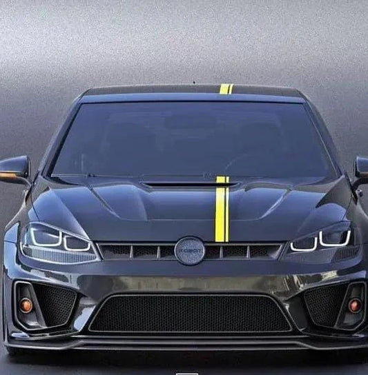 Volkswagen Golf R GTI Base MK7 MK7.5 2015 2016 2017 2018 2019 2020 2021 with Aftermarket Parts - Front Grill Replacement & ROBOT emblem cover Carbon Fiber / FRP from Robot Craftsman