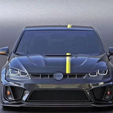 Volkswagen Golf R GTI Base MK7 MK7.5 2015 2016 2017 2018 2019 2020 2021 with Aftermarket Parts - Front Grill Replacement & ROBOT emblem cover Carbon Fiber / FRP from Robot Craftsman