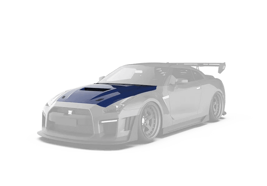 Nissan GTR Nismo Black Edition Track Edition Premium Base 2008 2009 2010 2011 2012 2013 2014 2015 2016 (for installation on 2017-2024 vehicles, 2008-2016 front bumper is recommended) with Aftermarket Parts - "Godzilla" Hood Bonnet Carbon Fiber / FRP from Robot Craftsman