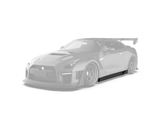 Nissan GTR Nismo T-Spec Black Edition Track Edition Premium Pure 2008 2009 2010 2011 2012 2013 2014 2015 2016 (product can be installed on 2017-2024 model year with slight modifications) with Aftermarket Parts - "Godzilla" Narrow Body Side Skirts Carbon Fiber / FRP from Robot Craftsman