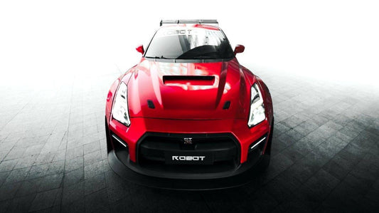 Nissan GTR Nismo Black Edition Track Edition Premium Base CBA DBA 2008 2009 2010 2011 2012 2013 2014 2015 2016 (for installation on 2017 2018 2019 2020 2021 2022 2023 2024 vehicles, 2008 2009 2010 2011 2012 2013 2014 2015 2016 hood is recommended) with Aftermarket Parts - "Godzilla" Widebody Front Bumper & Front Lip Carbon Fiber / FRP from Robot Craftsman