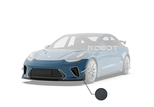 Tesla Model 3 Performance Long Range Standard Base 2017 2018 2019 2020 2021 2022 2023 with Aftermarket Parts - "HACKER" Narrow Body Front Bumper & Front Splitter Carbon Fiber / FRP from Robot Craftsman