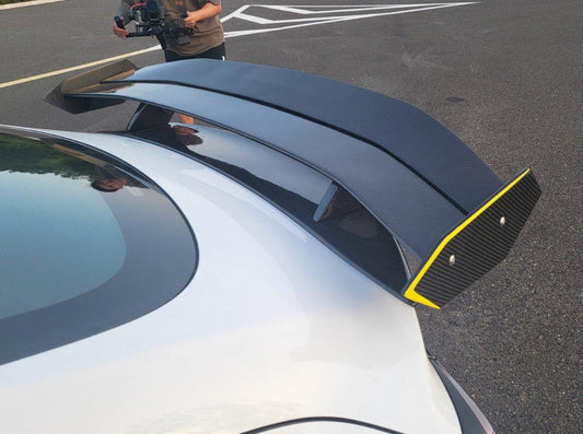 Tesla Model 3 Performance Long Range Standard Base 2017 2018 2019 2020 2021 2022 2023 with Aftermarket Parts - "Hacker" V3 Double Decker Rear Spoiler Wing Carbon Fiber / FRP from Robot Craftsman