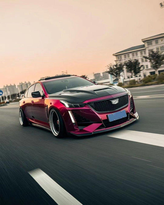 Cadillac CT5 CT5-V Sport Premium Luxury Base 2020 2021 2022 2023 2024 with Aftermarket Parts - "PRISM" Front Bumper & Front Lip Carbon Fiber / FRP from Robot Craftsman