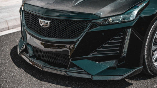 Cadillac CT5 CT5-V Sport Premium Luxury Base 2020 2021 2022 2023 2024 with Aftermarket Parts - "PRISM" Front Bumper & Front Lip Carbon Fiber / FRP from Robot Craftsman