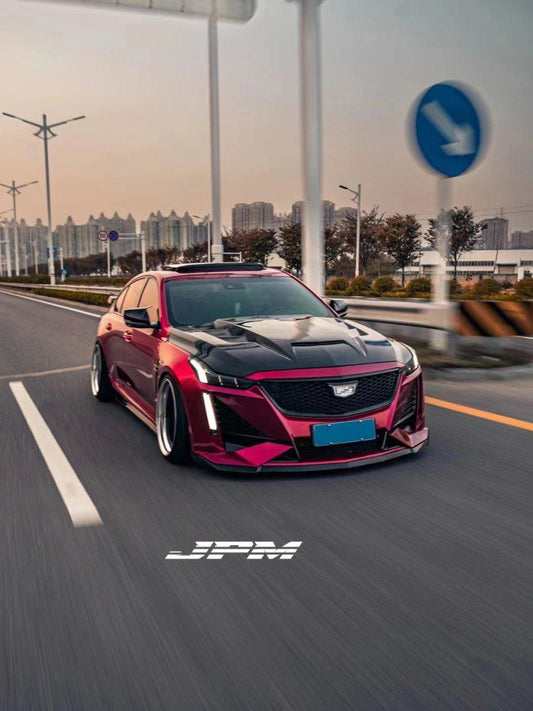 Cadillac CT5 CT5-V Sport Premium Luxury Base 2020 2021 2022 2023 2024 with Aftermarket Parts - "PRISM" Front Bumper & Front Lip Carbon Fiber / FRP from Robot Craftsman