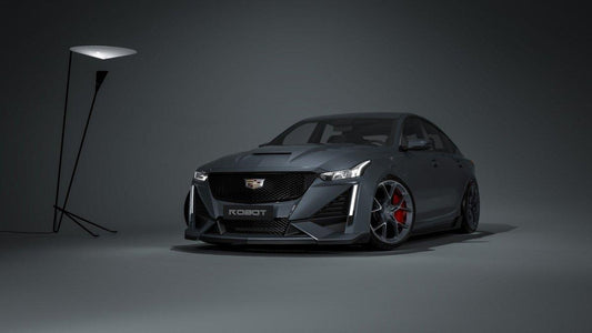 Cadillac CT5 CT5-V Sport Premium Luxury Base 2020 2021 2022 2023 2024 with Aftermarket Parts - "PRISM" Front Bumper & Front Lip Carbon Fiber / FRP from Robot Craftsman