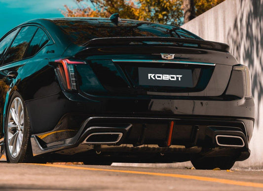 Cadillac CT5 CT5-V Blackwing Sport Premium Luxury Base 2020 2021 2022 2023 2024 with Aftermarket Parts - "PRISM" Rear Bumper & Diffuser Carbon Fiber / FRP from Robot Craftsman