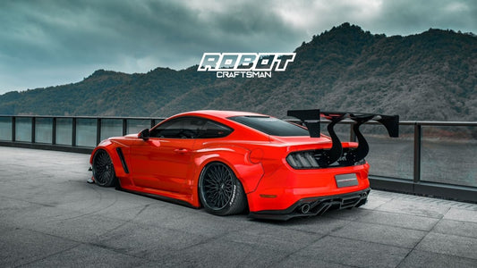 Ford Mustang Ecoboost V6 GT March1 Bullitt S550.1 S550.2 2015-2023 (note: dual exhaust tips) with Aftermarket Parts - "STORM" Rear Diffuser Carbon Fiber / FRP from Robot Craftsman