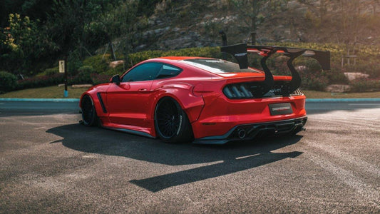 Ford Mustang Ecoboost V6 GT March1 Bullitt S550.1 S550.2 2015-2023 (note: dual exhaust tips) with Aftermarket Parts - "STORM" Rear Diffuser Carbon Fiber / FRP from Robot Craftsman