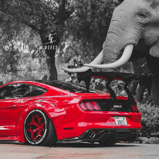 Ford Mustang Ecoboost V6 GT March1 Bullitt S550.1 S550.2 2015-2023 (note: dual exhaust tips) with Aftermarket Parts - "STORM" Rear Diffuser Carbon Fiber / FRP from Robot Craftsman