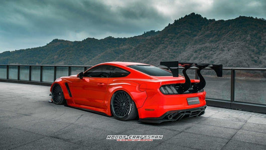 Ford Mustang Ecoboost V6 GT March1 Bullitt S550.1 S550.2 2015-2023 (note: dual exhaust tips) with Aftermarket Parts - "STORM" Rear Diffuser Carbon Fiber / FRP from Robot Craftsman
