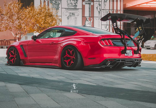Ford Mustang Ecoboost V6 GT March1 Bullitt S550.1 S550.2 2015-2023 (note: dual exhaust tips) with Aftermarket Parts - "STORM" Rear Diffuser Carbon Fiber / FRP from Robot Craftsman