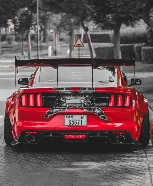 Ford Mustang Ecoboost V6 GT March1 Bullitt S550.1 S550.2 2015-2023 (note: dual exhaust tips) with Aftermarket Parts - "STORM" Rear Diffuser Carbon Fiber / FRP from Robot Craftsman
