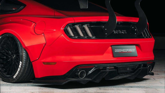 Ford Mustang Ecoboost V6 GT March1 Bullitt S550.1 S550.2 2015-2023 (note: dual exhaust tips) with Aftermarket Parts - "STORM" Rear Diffuser Carbon Fiber / FRP from Robot Craftsman
