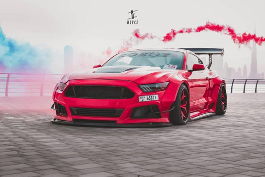 Ford Mustang Ecoboost V6 GT March1 Bullitt S550.1 S550.2 2015 2016 2017 2018 2019 2020 2021 2022 2023 with Aftermarket Parts - STORM Front Bumper Canards Carbon Fiber/FRP from Robot Craftsman