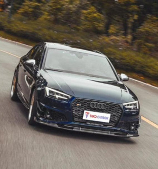 Audi S4 A4 S-line (with s-line bumper) B9 2017 2018 2019 with Aftermarket Parts - Front Lip Pre-preg Carbon Fiber from TAKD Carbon
