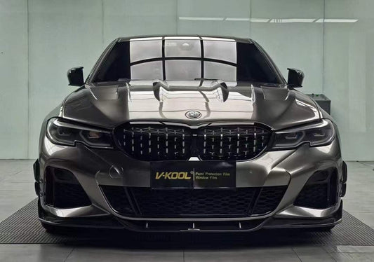 BMW 3 Series 330i (with M-package bumper, does not fit base model) M340i G20 Pre-LCI 2019 2020 2021 2022 with Aftermarket Parts - V1 Style Front Lip Pre-preg Carbon Fiber from TAKD Carbon