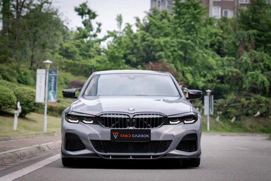 BMW 3 Series 330i (with M-package bumper, does not fit base model) M340i G20 Pre-LCI 2019 2020 2021 2022 with Aftermarket Parts - V1 Style Front Lip Pre-preg Carbon Fiber from TAKD Carbon