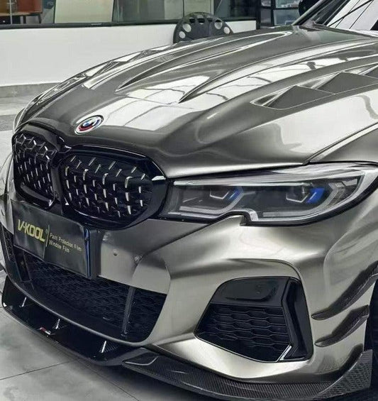 BMW 3 Series 330i (with M-package bumper, does not fit base model) M340i G20 Pre-LCI 2019 2020 2021 2022 with Aftermarket Parts - V1 Style Front Lip Pre-preg Carbon Fiber from TAKD Carbon