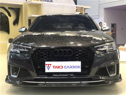 Audi RS4 S4 A4 (all models) B9 / B9.5 2017-ON with Aftermarket Parts - V1 Style Hood Pre-preg Carbon Fiber from TAKD Carbon