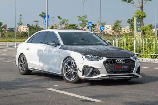 Audi RS4 S4 A4 (all models) B9 / B9.5 2017-ON with Aftermarket Parts - V1 Style Hood Pre-preg Carbon Fiber from TAKD Carbon