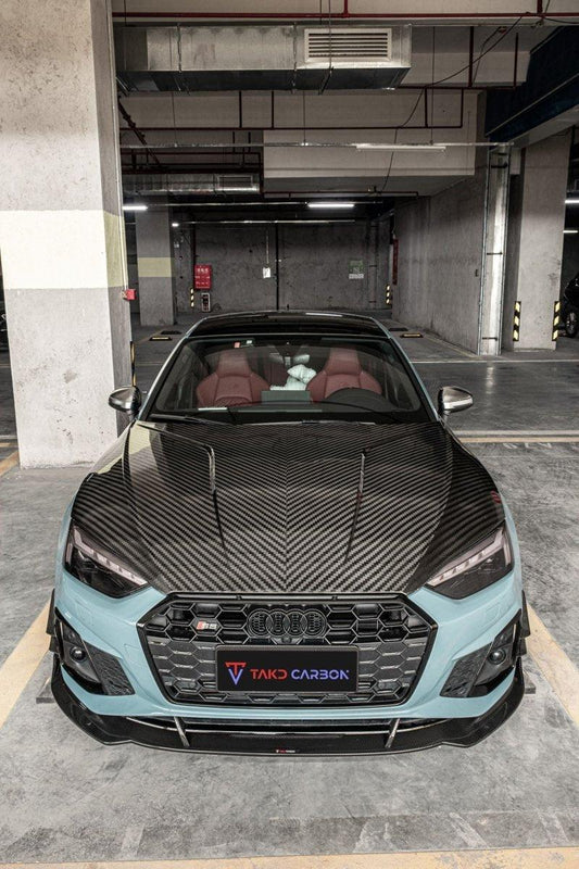 Audi S5 A5 S-line (with s-line bumper) B9.5 2020 2021 2022 2023 2024 with Aftermarket Parts - Front Canards Pre-preg Carbon Fiber from TAKD Carbon