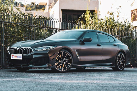 BMW 8 Series M850 840 (With M-Package Bumper) G14 G15 G16 2018 2019 2020 2021 2022 2023 2024 with Aftermarket Parts - V1 Style Front Canards Pre-preg Carbon Fiber from TAKD Carbon