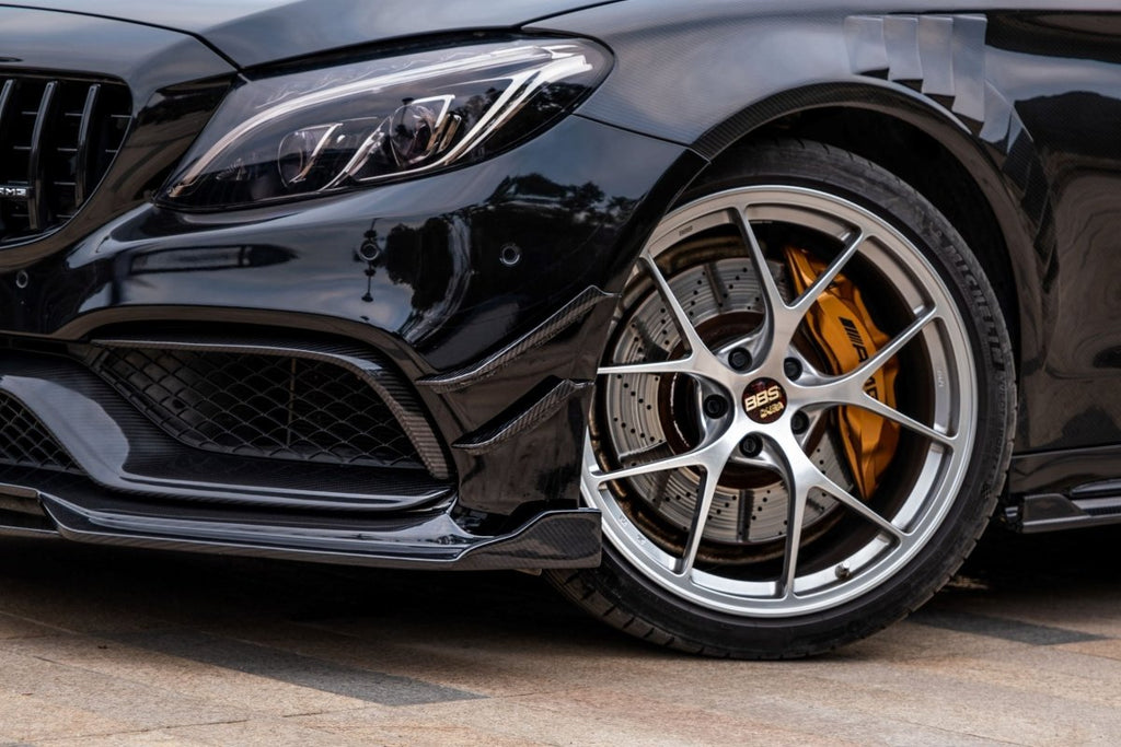 TAKD Carbon Dry Carbon Fiber Front Bumper Trim Lower Grill Surround (3 Pcs) for Mercedes Benz W205 C63 C63S 2015-ON Coupe 2 Door Sedan 4 Door - Performance SpeedShop