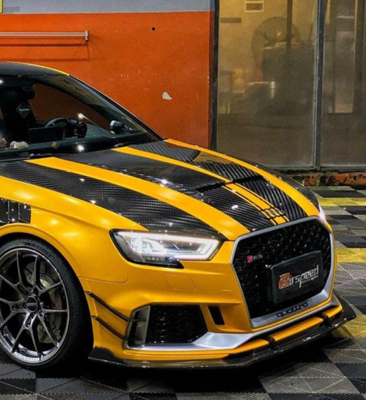 Audi RS3 8V.5 2018 2019 2020 with Aftermarket Parts - Front Lip Pre-preg Carbon Fiber from TAKD Carbon