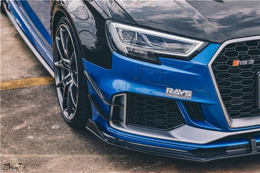 Audi RS3 8V.5 2018 2019 2020 with Aftermarket Parts - Front Lip Pre-preg Carbon Fiber from TAKD Carbon