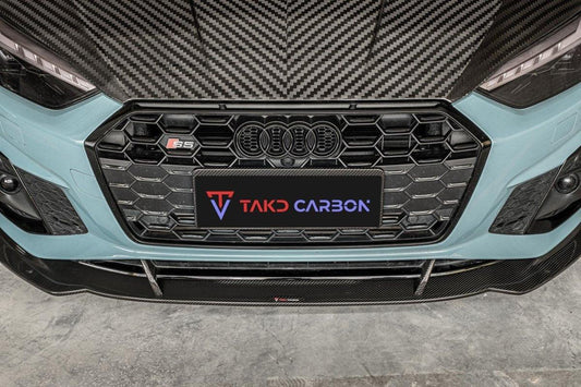 Audi S5 A5 S-line (with s-line bumper) B9.5 2020 2021 2022 2023 2024 with Aftermarket Parts - Front Lip Pre-preg Carbon Fiber from TAKD Carbon