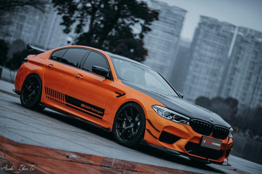 BMW M5 / M5C / M5CS F90 Pre-LCI 2018 2019 2020 with Aftermarket Parts - Front Lip Pre-preg Carbon Fiber from TAKD Carbon