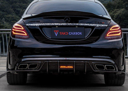 TAKD Carbon Dry Carbon Fiber Rear Diffuser & Rear Canards for Mercedes Benz C Class W205 C63 C63S 2019-ON Sedan 4 Door - Performance SpeedShop