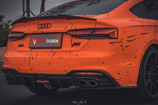 Audi S5 A5 S-line (with s-line bumper) B9.5 2020 2021 2022 2023 2024 with Aftermarket Parts - V2 Style Rear Diffuser & Canards Pre-preg Carbon Fiber from TAKD Carbon