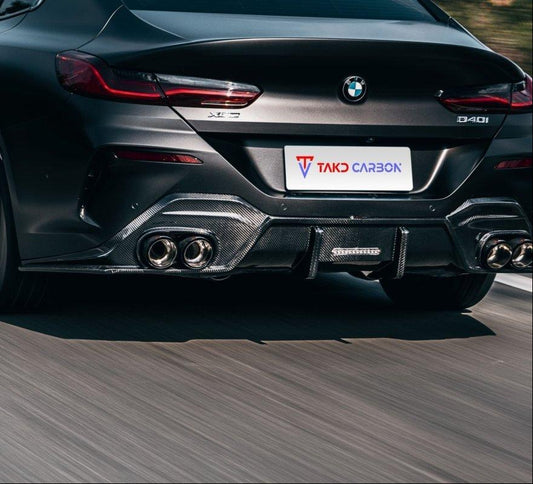 BMW 8 Series M850 840 (With M-Package Bumper) G14 G15 G16 2018 2019 2020 2021 2022 2023 2024 with Aftermarket Parts - V1 Style Rear Diffuser Pre-preg Carbon Fiber from TAKD Carbon