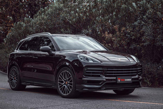 Porsche Cayenne / GTS (does not fit sport design package) 9Y0 9Y3 2018 2019 2020 2021 2022 2023 with Aftermarket Parts - Front Lip Pre-preg Carbon Fiber from TAKD Carbon