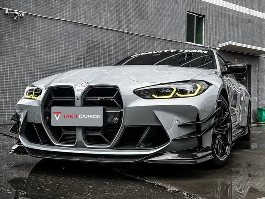 BMW M3 / M3C G80/G81 2021 2022 2023 2024 & M4 / M4C G82/G83 2021 2022 2023 2024 with Aftermarket Parts - Front Lip Pre-preg Carbon Fiber from TAKD Carbon