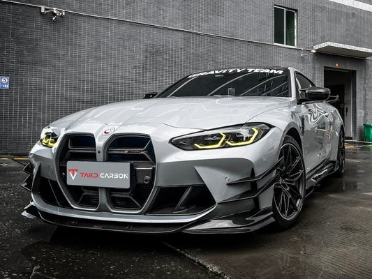 BMW M3 / M3C G80/G81 2021 2022 2023 2024 & M4 / M4C G82/G83 2021 2022 2023 2024 with Aftermarket Parts - Front Lip Pre-preg Carbon Fiber from TAKD Carbon