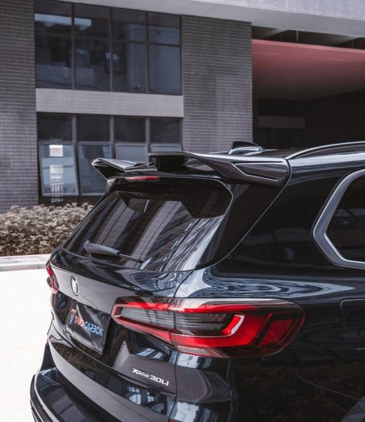 BMW X5 G05 M50i & X/S Drive 40i (with M-Package) (fits both Pre-LCI & LCI) 2019-ON with Aftermarket Parts - Rear Roof Spoiler Pre-preg Carbon Fiber from TAKD Carbon