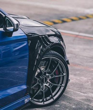 Audi RS3 8V.5 2018 2019 2020 with Aftermarket Parts - Front Fenders Pre-preg Carbon Fiber from TAKD Carbon