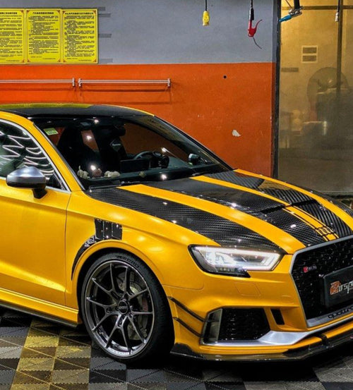 Audi RS3 8V.5 2018 2019 2020 with Aftermarket Parts - Front Fenders Pre-preg Carbon Fiber from TAKD Carbon